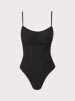 Black Ribbed Cross Back One-Piece Swimsuit - Image 9