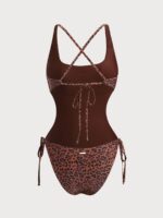 Leopard Print Cross One-Piece Swimsuit - Image 7
