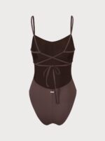 Coffee Ribbed Cross Back One-Piece Swimsuit - Image 11