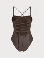 ECONYL® Dark Coffee Ruched One-Piece Swimsuit - Image 7