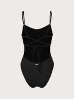 Black Ribbed Cross Back One-Piece Swimsuit - Image 10