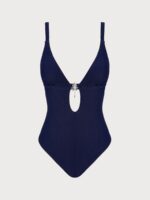 Navy Textured Cross Back One-Piece Swimsuit - Image 6