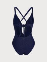 Navy Textured Cross Back One-Piece Swimsuit - Image 7