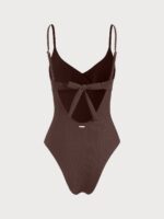 Coffee Ribbed Twist Knot One-Piece Swimsuit - Image 11