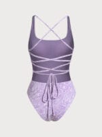 Purple Print Textured One-Piece Swimsuit - Image 7