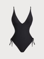Black V Neck Backless One-Piece Swimsuit - Image 6