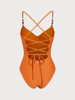 Orange Textured Tummy Control One-Piece Swimsuit - Image 7