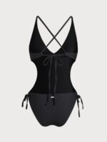 Black V Neck Backless One-Piece Swimsuit - Image 7