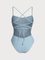 Light Blue Ribbed Cross Back One-Piece Swimsuit - Image 8