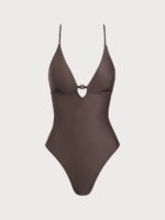 ECONYL® Dark Coffee Cutout One Piece Swimwear - Image 5
