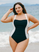 Black White Side Plus Size One-Piece Swimsuit - Image 3