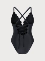 Black Floral Pattern Plus Size One-Piece Swimsuit - Image 7