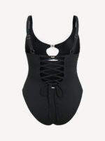 Black Cutout Gold-Accented Plus Size One-Piece Swimsuit - Image 7