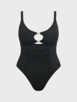 Black Cutout Gold-Accented Plus Size One-Piece Swimsuit - Image 6