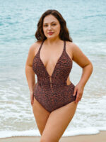 Leopard Print Plus Size One-Piece Swimsuit - Image 3