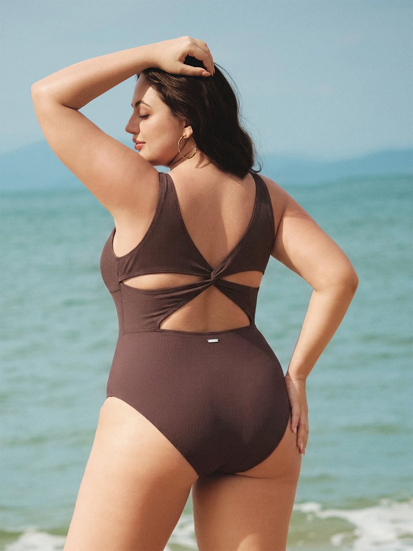 women-knitted-nylon-blended-one-pieces-swimwear-sustainable-plus_size_one-pieces-jancfj Coffee X-Cross Plus Size One-Piece Swimsuit - Image 1