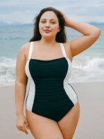 Black White Side Plus Size One-Piece Swimsuit - Image 4