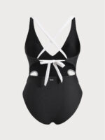 Black V Neck Plus Size One-Piece Swimsuit - Image 6