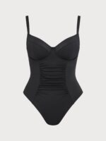 Black Ruched Tummy Control Plus Size One Piece Swimsuit - Image 6