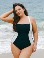 Black White Side Plus Size One-Piece Swimsuit - Image 5