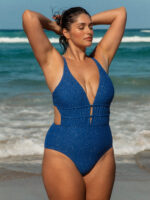 Lurex Drawstring Plus Size One-Piece Swimsuit - Image 4