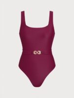 ECONYL® Wine Red Buckle Backless One Piece Swimwear - Image 6