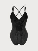 Black Lurex V-Neck One Piece Swimwear - Image 5