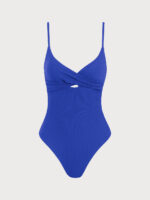 Blue Ribbed Twist Knot One-Piece Swimsuit - Image 6