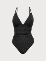 Black Lurex V-Neck One Piece Swimwear - Image 4