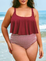 Wine Red U-Neck Plus Size Tankini Top - Image 4