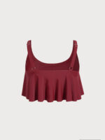 Wine Red U-Neck Plus Size Tankini Top - Image 6