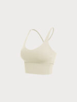 Cream V Neck X-Cross Sports Bra - Medium Support - Image 8