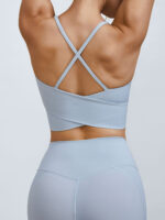 Light Blue V Neck X-Cross Sports Bra - Medium Support - Image 3