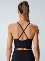 Black V Neck X-Cross Sports Bra - Medium Support