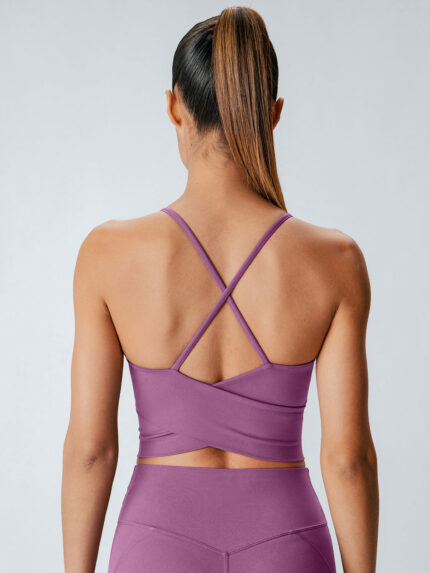 Purple V Neck X-Cross Sports Bra