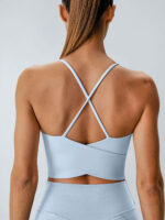 Light Blue V Neck X-Cross Sports Bra - Medium Support - Image 4