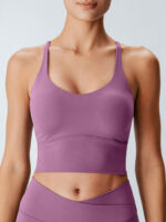 Purple V Neck X-Cross Sports Bra - Image 2