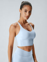 Light Blue V Neck X-Cross Sports Bra - Medium Support - Image 5