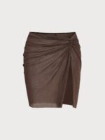 Dark Coffee Shimmer Cover Up Skirt - Image 6
