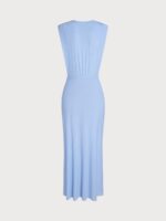 Blue Deep V-Neck Knotted Mesh Cover-up Dress - Image 7