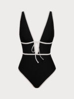 Black V Neck Tie One-Piece Swimsuit - Image 6