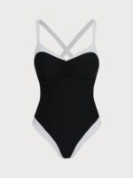 Black Contrast Plus Size One-Piece Swimsuit - Image 5