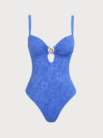 Blue Floral Textured One-Piece Swimsuit - Image 5