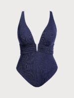 Blue V Neck Plus Size One-Piece Swimsuit - Image 5