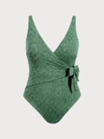 Green Jacquard Plus Size One-Piece Swimsuit - Image 5