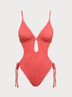 Red Jacquard X Cross One-Piece Swimsuit - Image 9