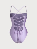 Purple Ruched X Cross One-Piece Swimsuit - Image 7