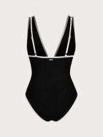 Black V Neck Tie One-Piece Swimsuit - Image 7