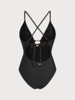 Black Gold-Accented One-Piece Swimsuit - Image 6