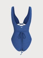 Blue Lurex Cutout One Piece Swimwear - Image 7